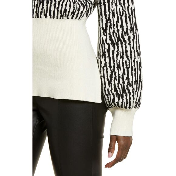 Open Edit Women Animal Print Jacquard Cotton Knit Casual Tie Back Sweater Size S - Picture 5 of 8